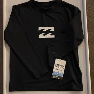 Billabong Kids Black Wave Logo Long Sleeve UPF 50+ Swim Shirt *Brand New
